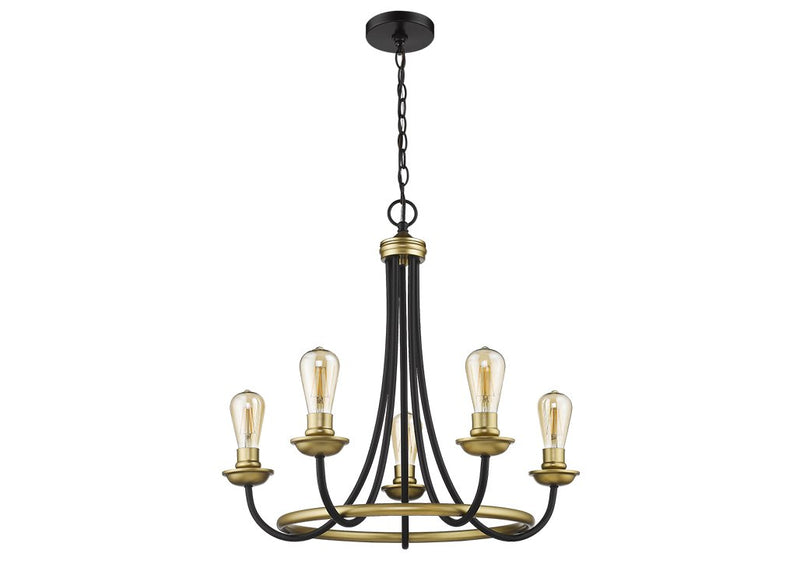 Mid century black and gold chandelier 5 light