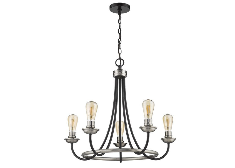 Mid century black and nickel chandelier 5 light