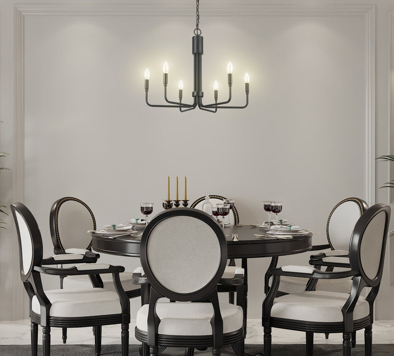 Modern black candle chandelier 6 light hanging dining room