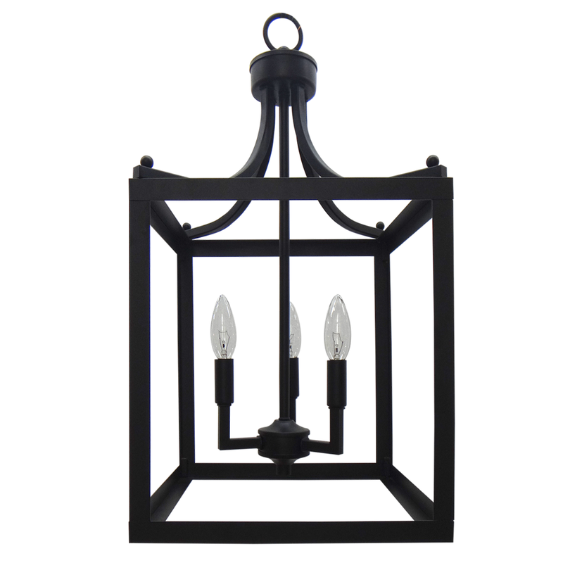 Matte black square entry cage pendant light
