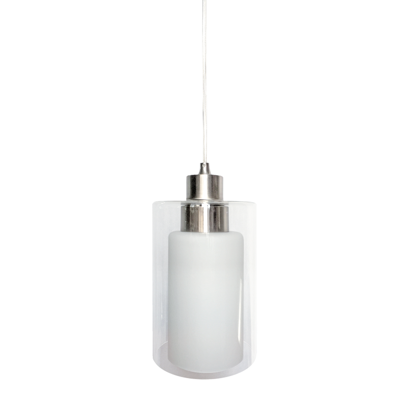 1-Light Brushed Nickel Mini Pendant with White Glass