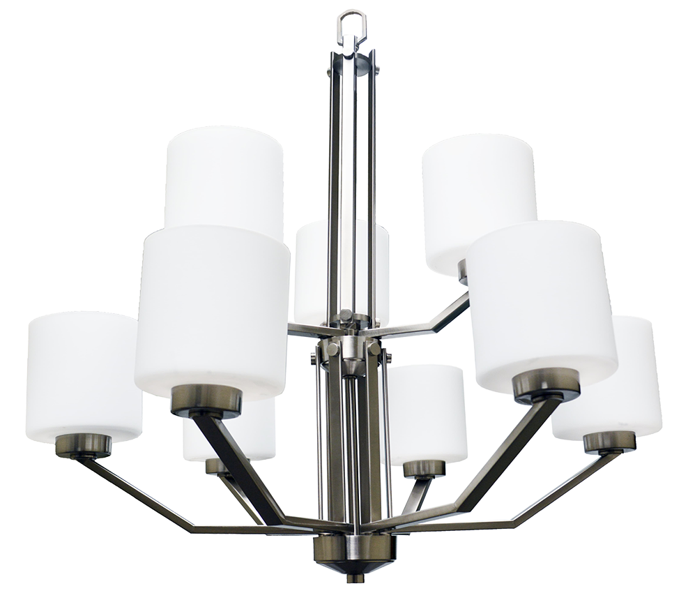 9 light white glass chandelier brushed nickel