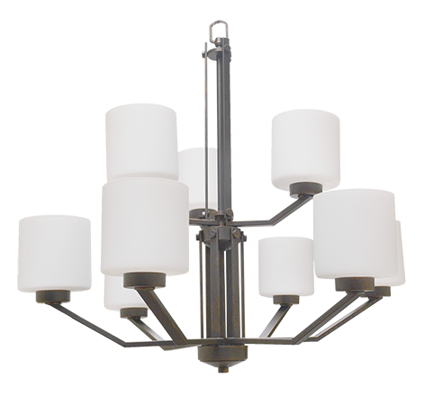 9 light white glass chandelier rubbed bronze