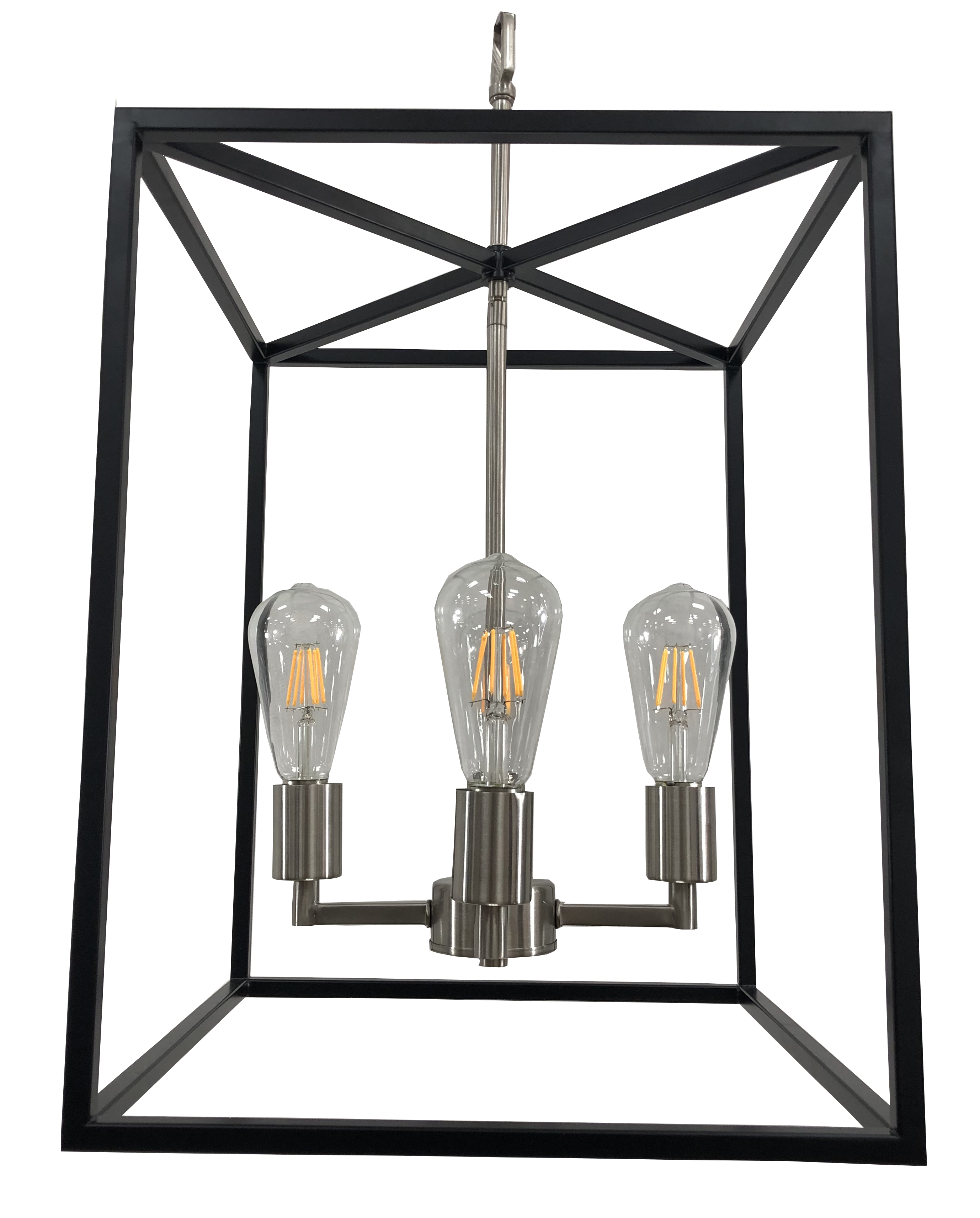 4 light square cage pendant light black