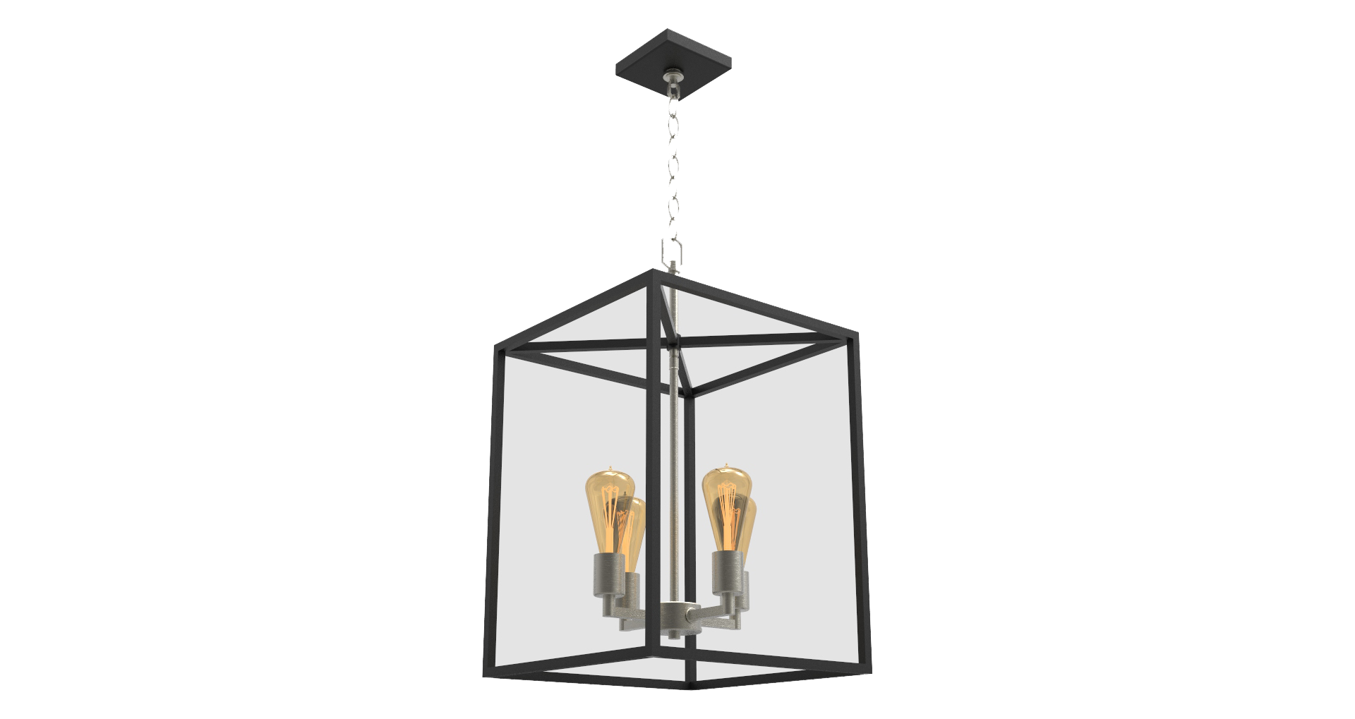 4 light square cage pendant light black