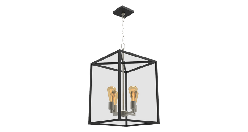 4 light square cage pendant light black