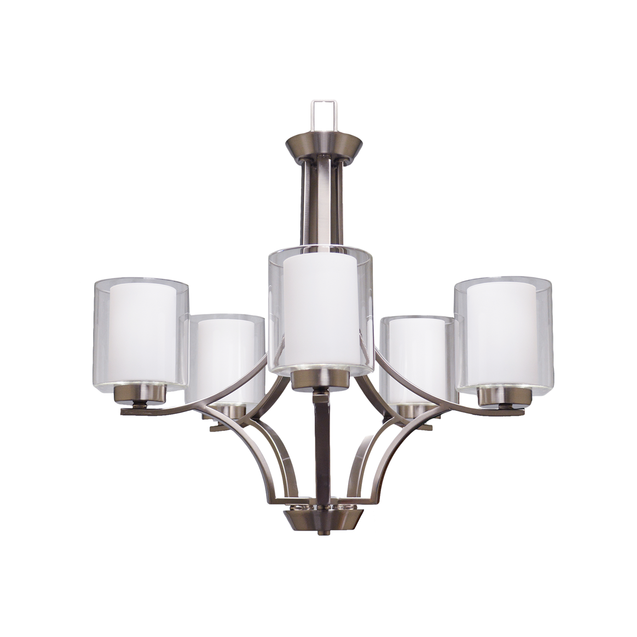 5-Light Chandelier - Brushed Nickel - Clear & White Glass