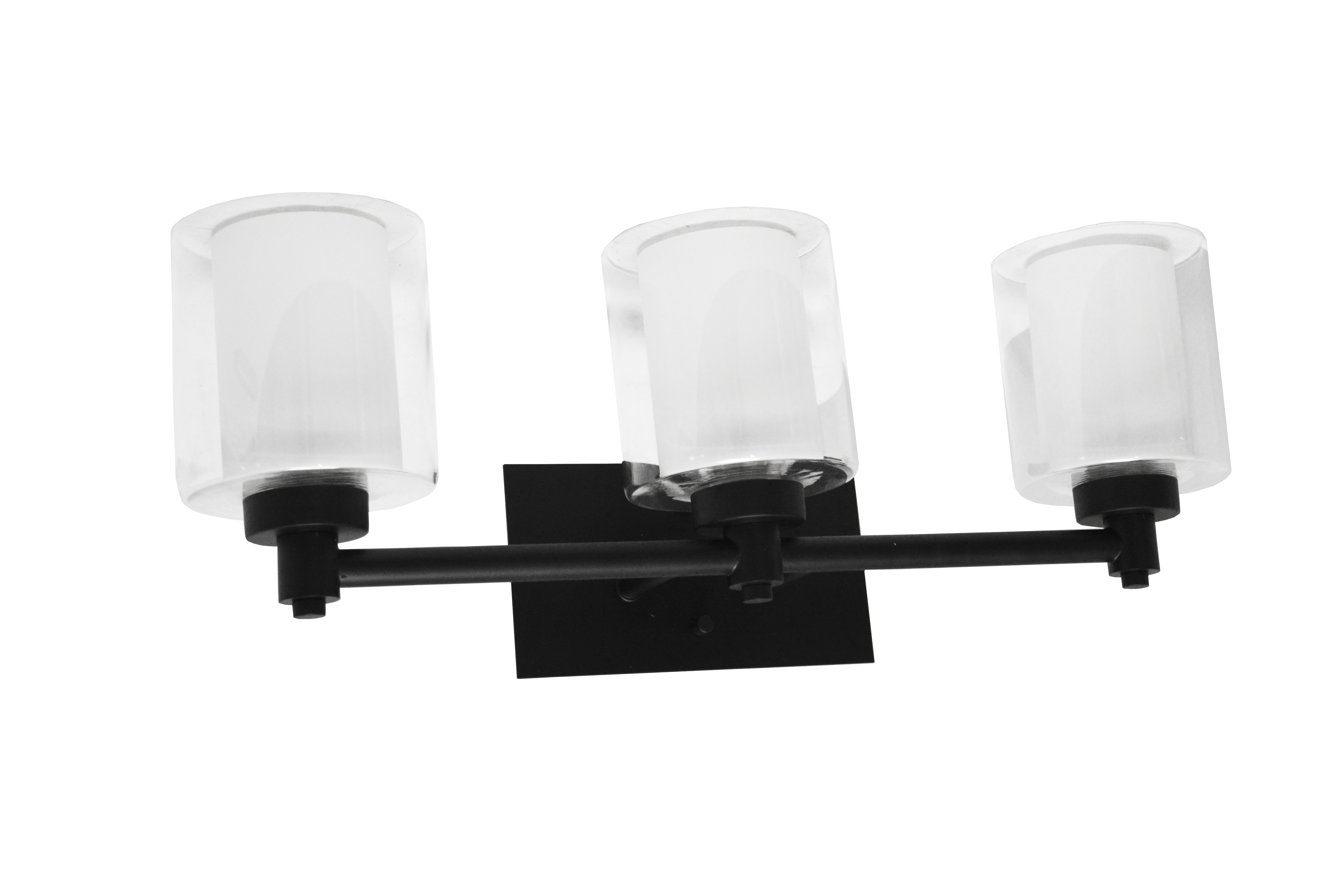 3-Light Matte Black Vanity Light with Clear & White Glass