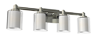 4-Light Brushed Nickel Vanity Light with Clear & White Glass