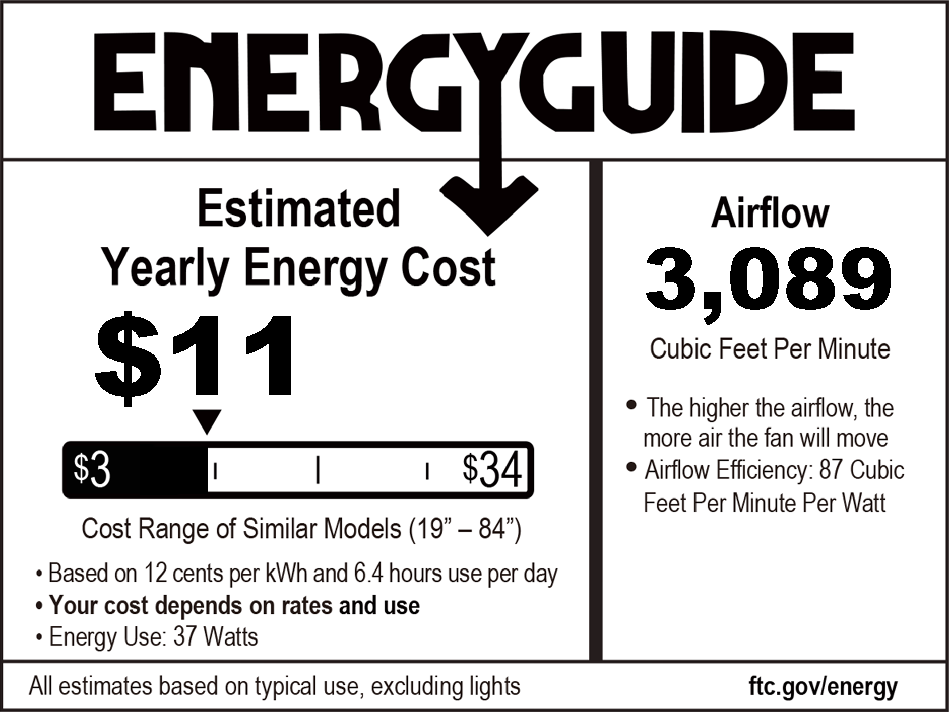 52" Brushed Nickel Ceiling Fan with Light - Matte Black Blades energy guide