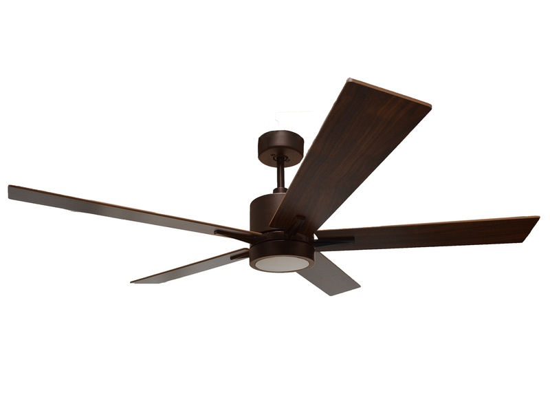 Rubbed Bronze Cylinder Ceiling Fan with Oak/Walnut Blades and Wall Control