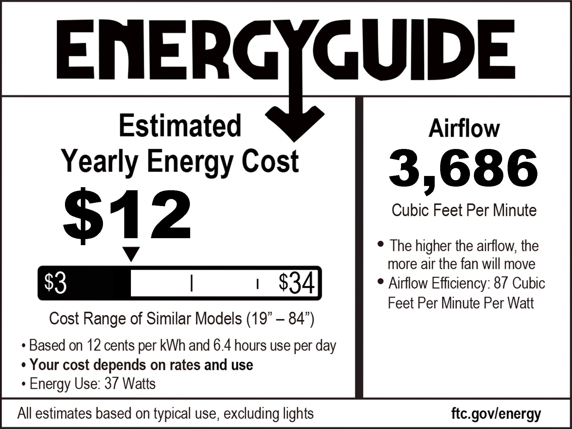 52 inch modern black ceiling fan with lights energy guide