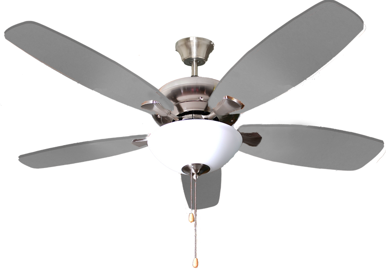 5-Blade 52" Traditional Nickel Ceiling Fan with Lights and White Bowl Shades