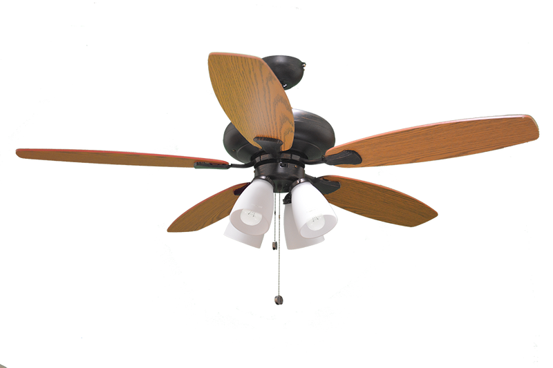 52" 5-Blade Rubbed Bronze Ceiling Fan With White 4-Light 3000K Kit