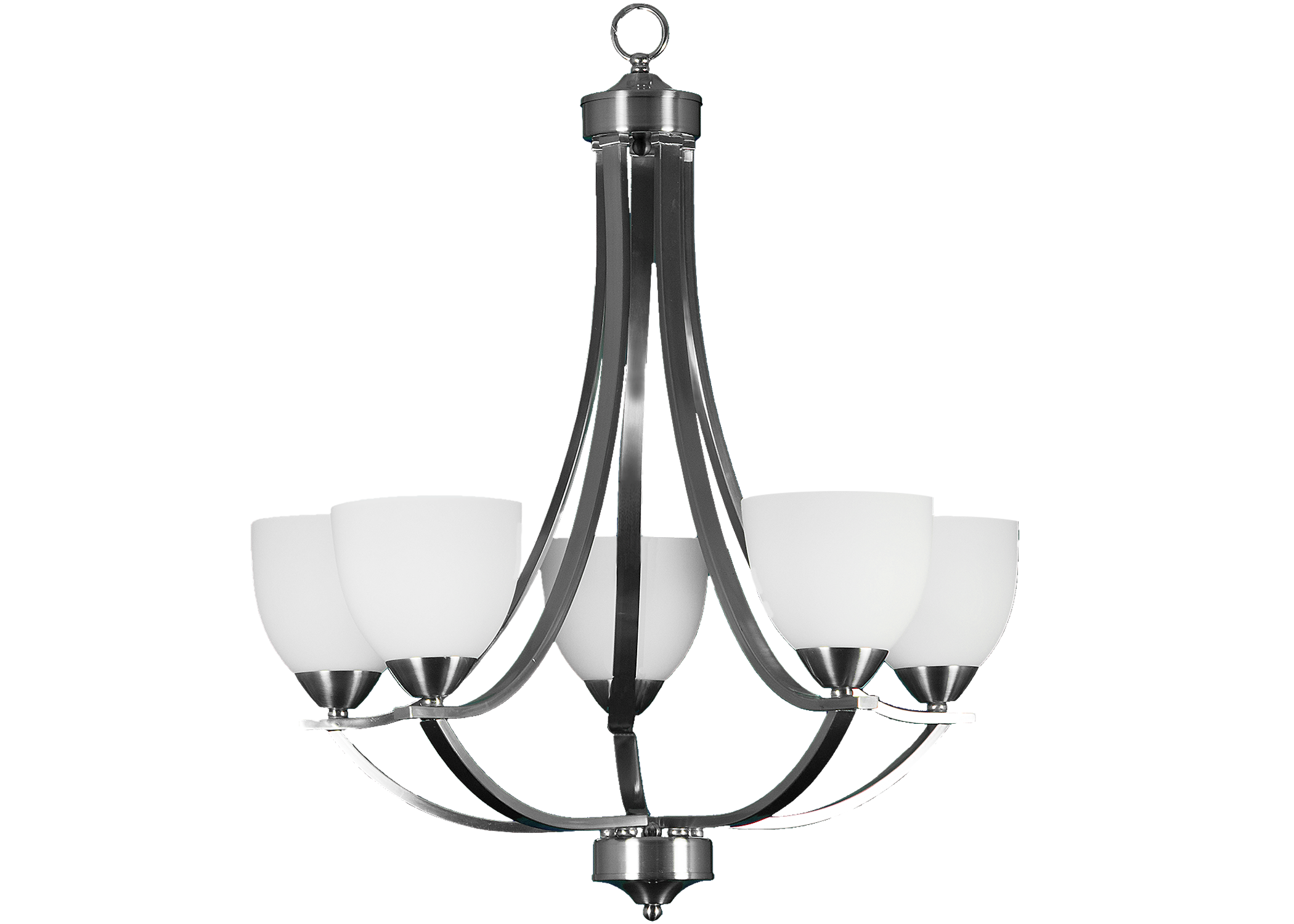 5 light nickel and white glass chandelier