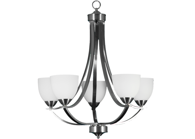 5 light nickel and white glass chandelier
