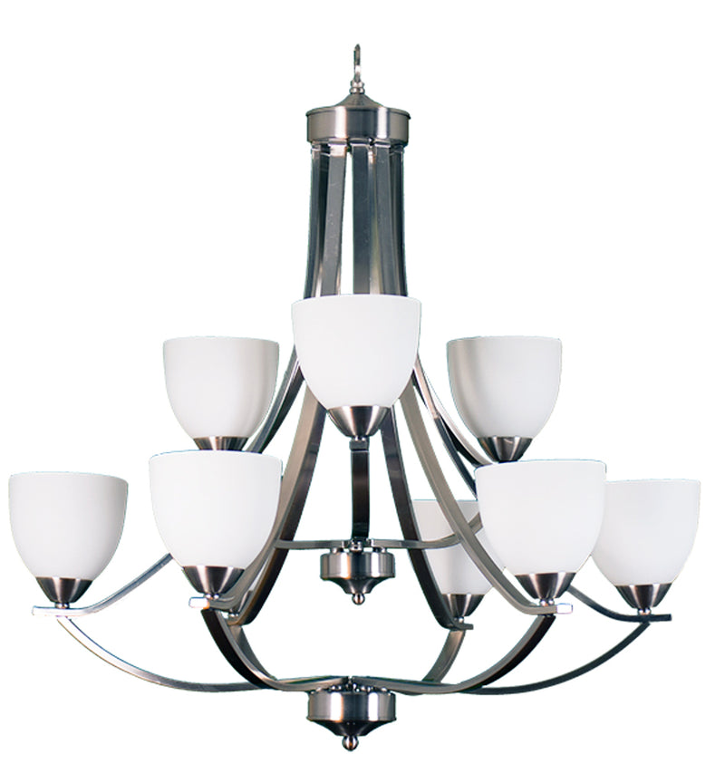 9-Light Chandelier Finish: Brushed Nickel with White Glass