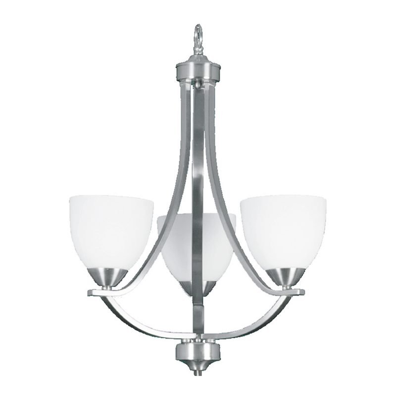 3-Light Chandelier - Brushed Nickel Finish With White Glass