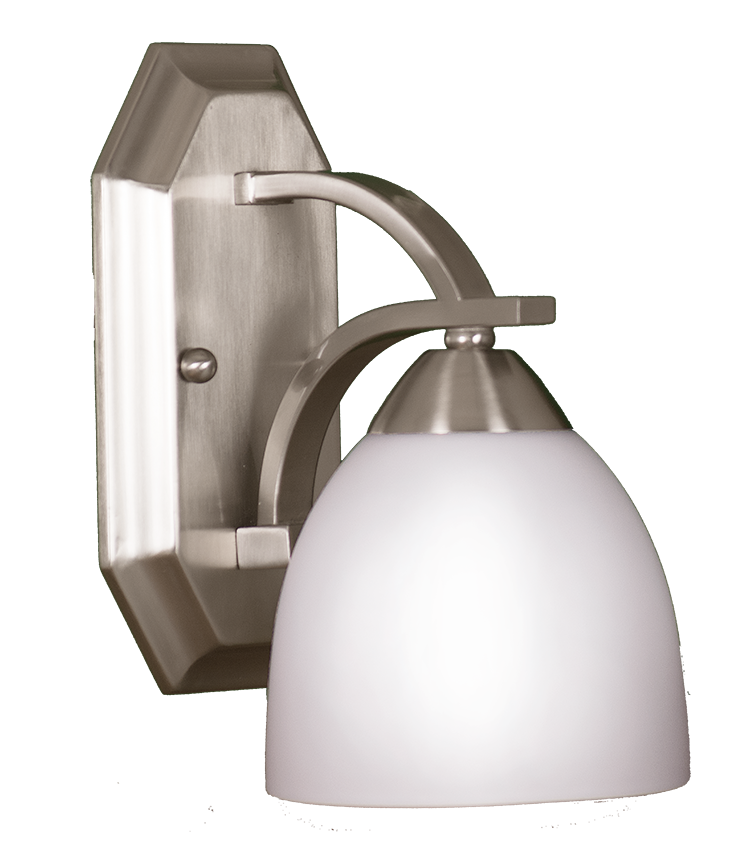 1-Light Wall Sconce Brushed Nickel Finish with White Glass