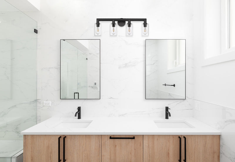 4 light bathroom vanity light fixture over mirror black clear glass