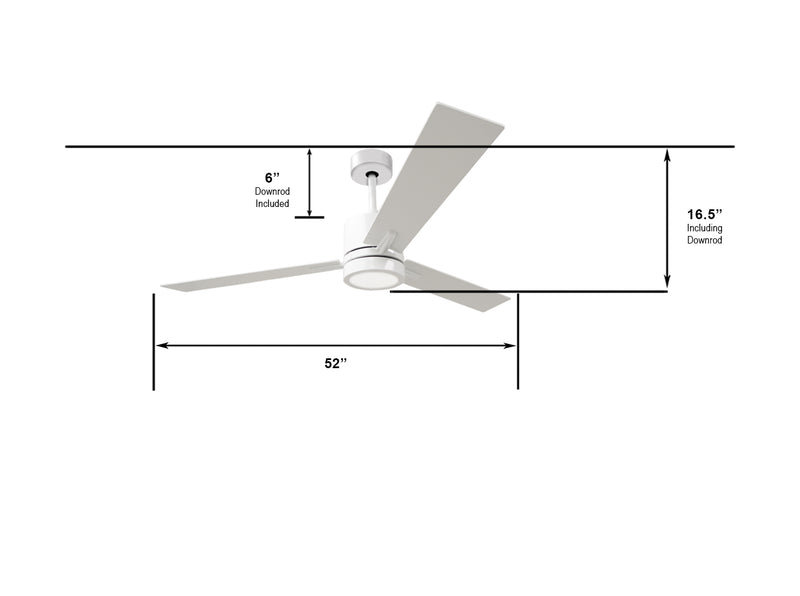 52 inch contemporary white ceiling fan with lights dimension