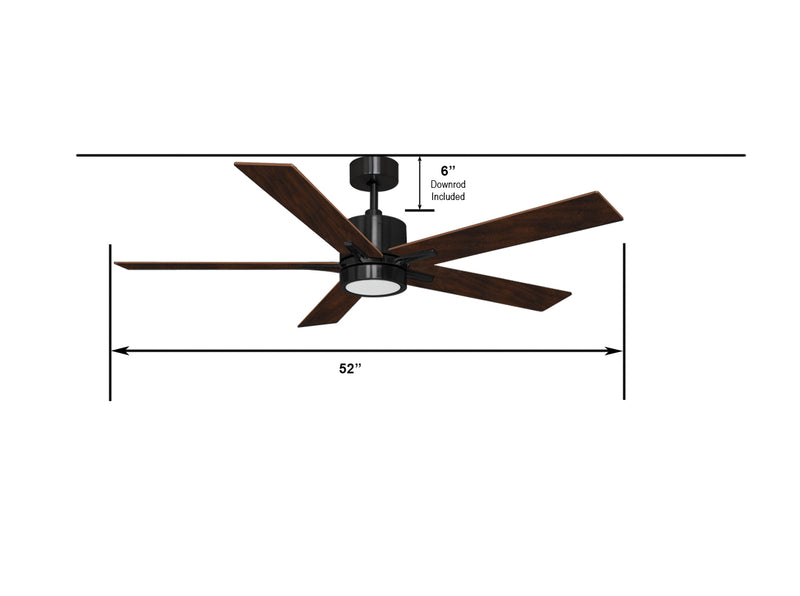 52 inch modern black ceiling fan with lights dimension