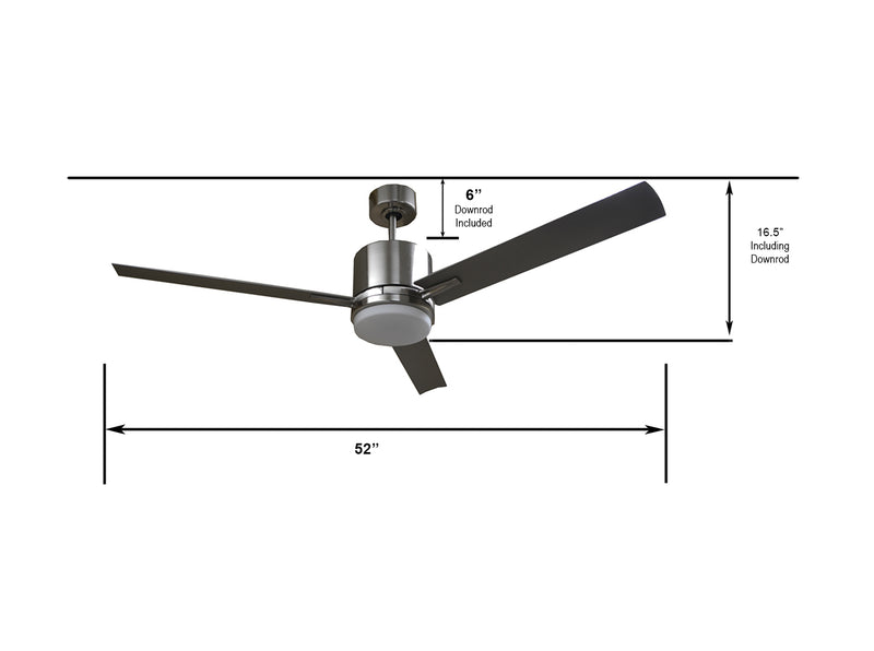52 inch modern nickel ceiling fan with lights and wall control dimension