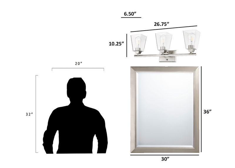 3 light bathroom vanity light fixture over mirror brushed nickel  dimension