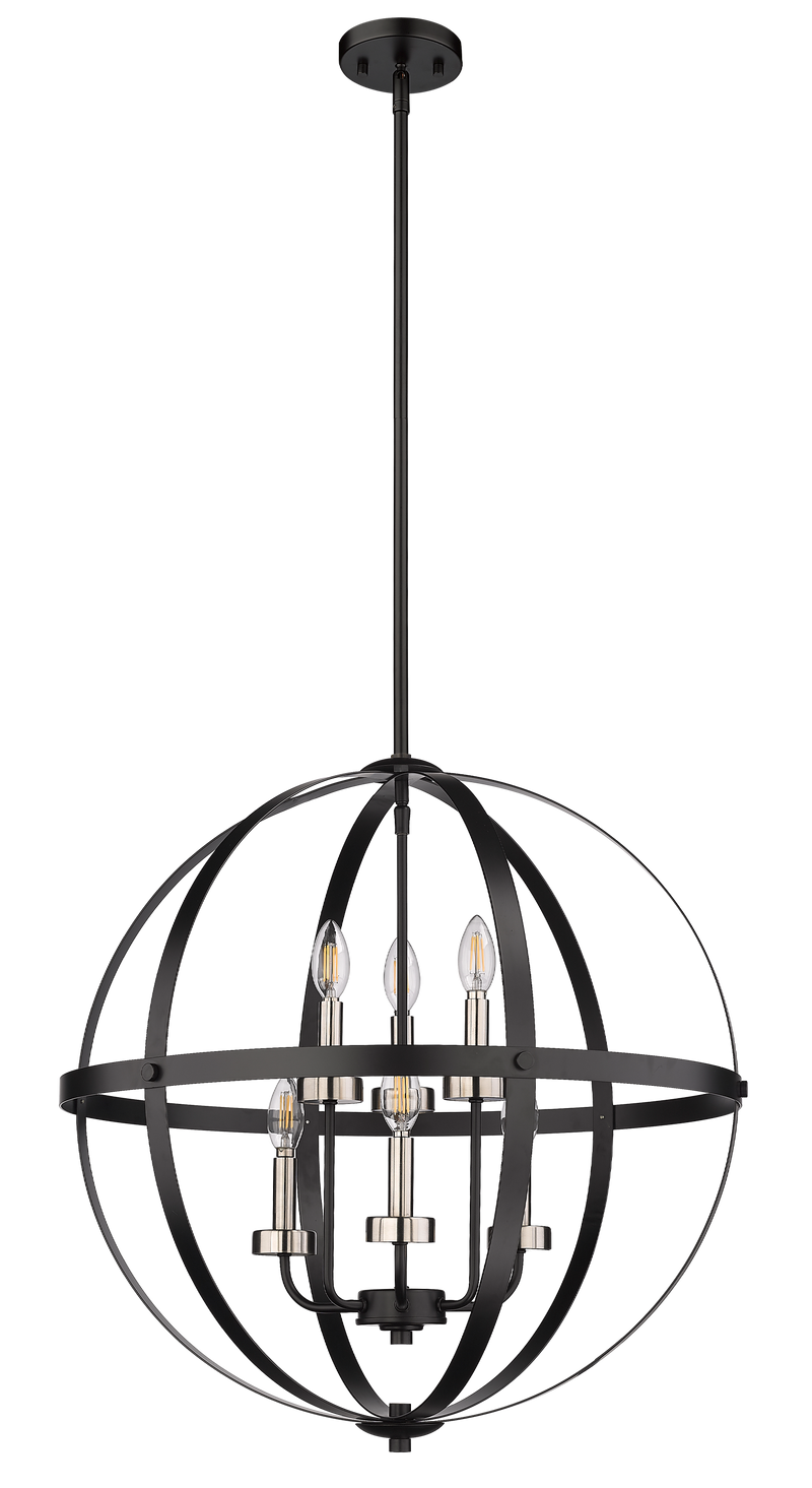 Modern black globe chandelier staircase