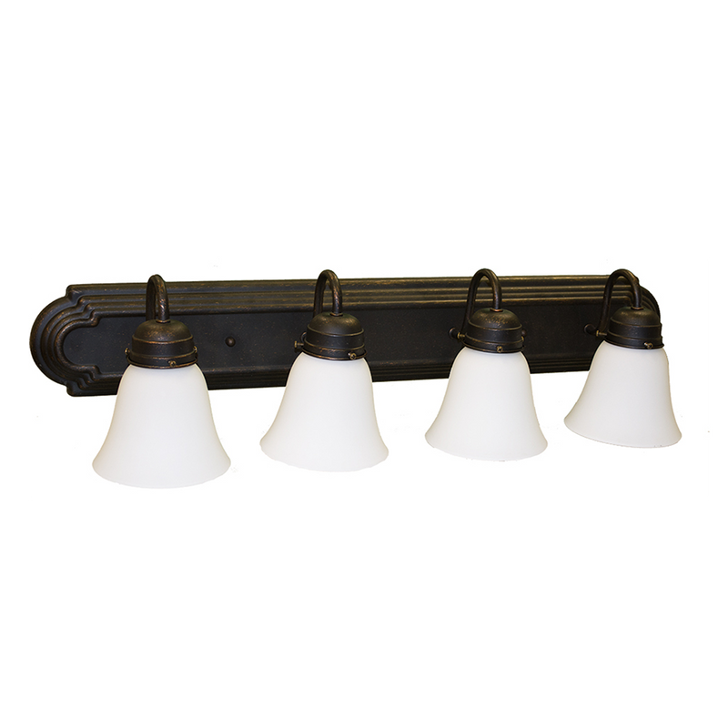 4-Light 24 inch Wide Bathroom Vanity Light with White Glass Rubbed Bronze